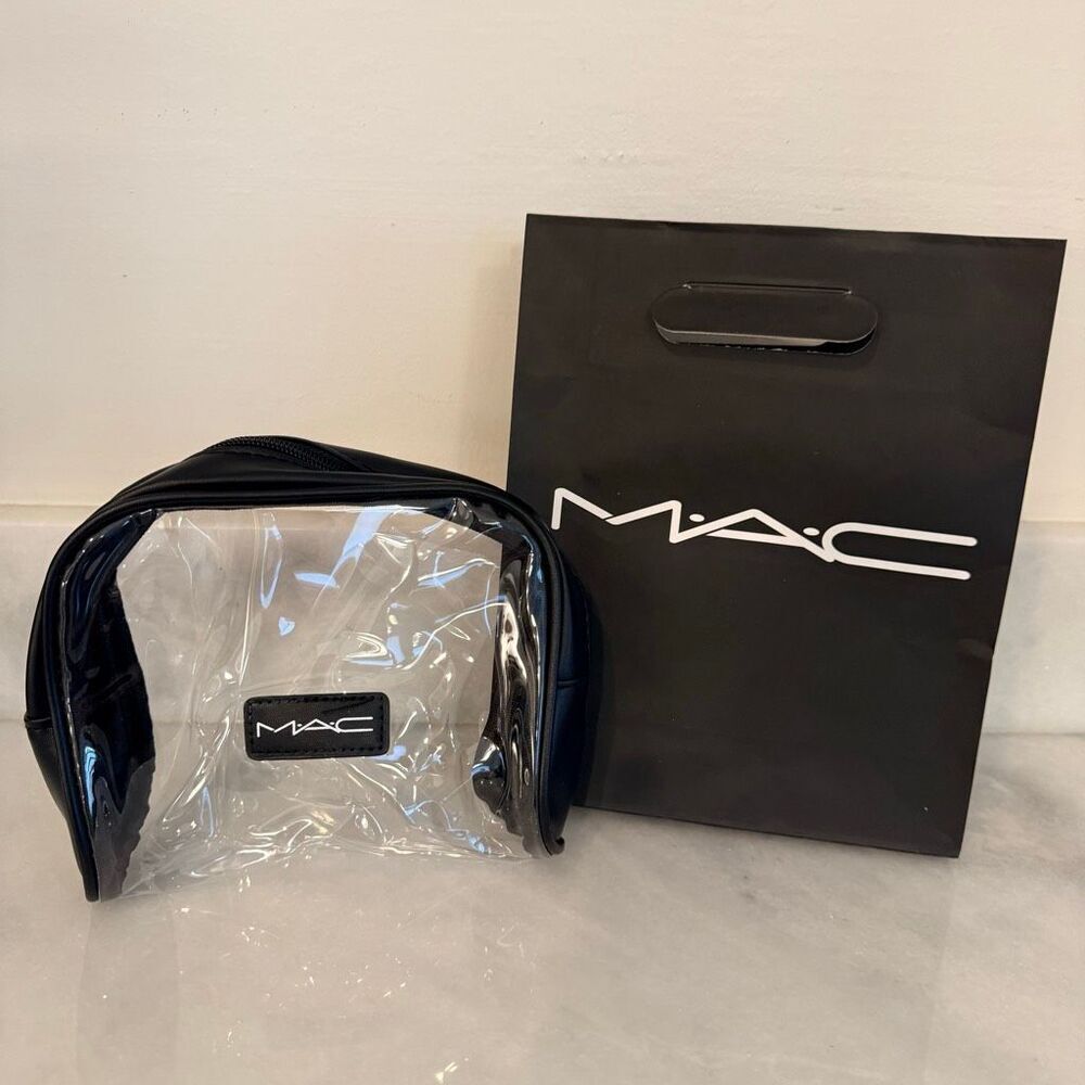 NWT M.A.C Cosmetics Transparent Black White Makeup Pouch with Paper Handbag